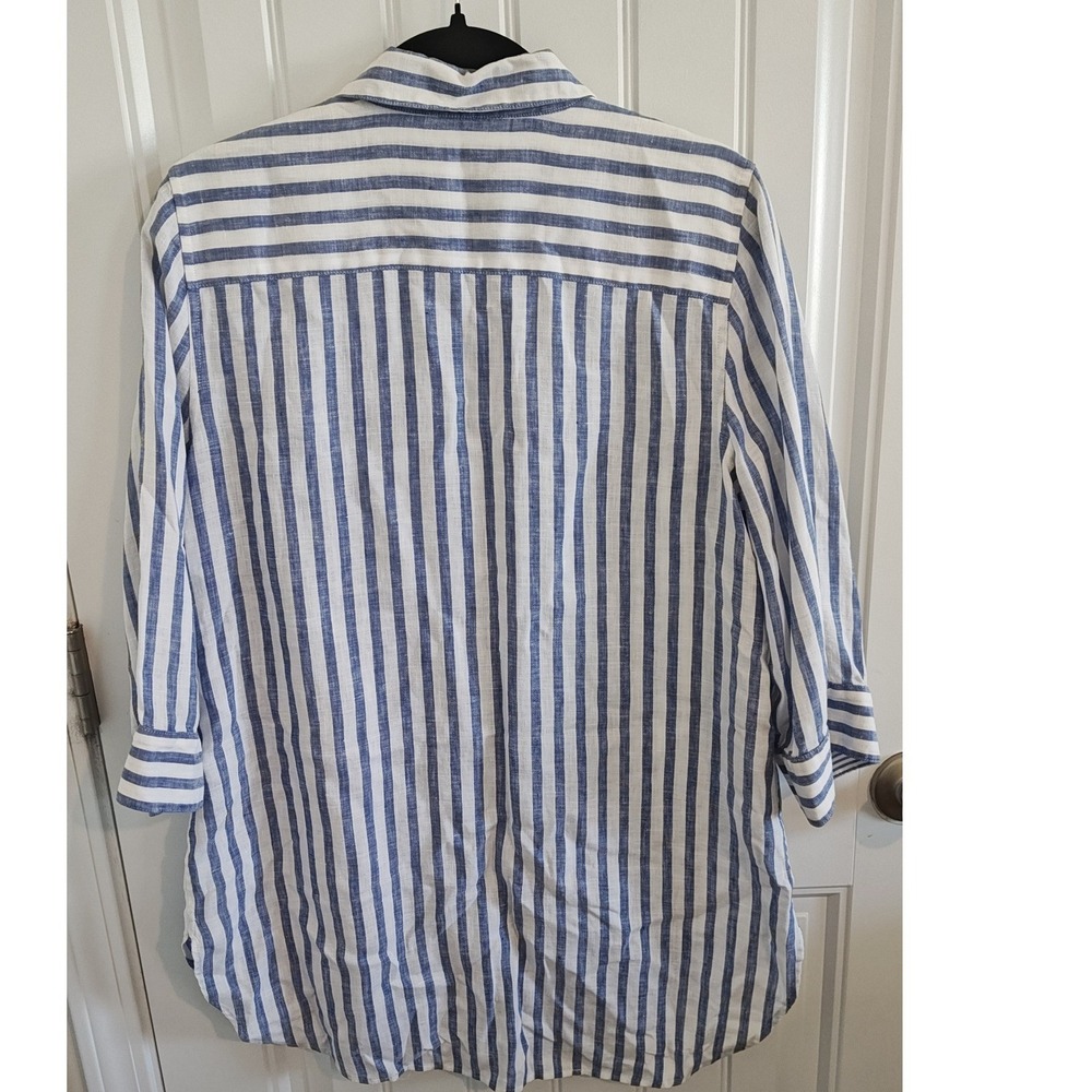 Women Size tag 1.5 US‎ 10 Chico's Blue White Striped Linen Button Down Shirt - Picture 7 of 16
